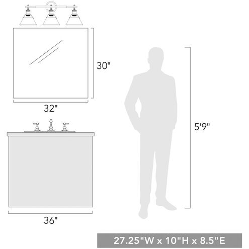 Orwell 3 Light 27.25 inch Pewter Vanity Light Wall Light in Dusky Blue